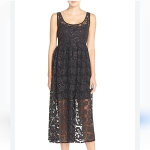 French Connection embellished mesh midi dress black with slip size 4